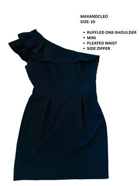 Max & Cleo Black One-Shoulder Ruffle Mini Dress. Size 10